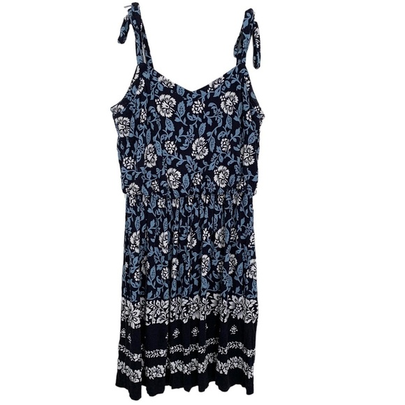 LOFT Dresses & Skirts - Loft Floral Blue Jersey Fit & Flare Adjustable Straps Mini Dress XS